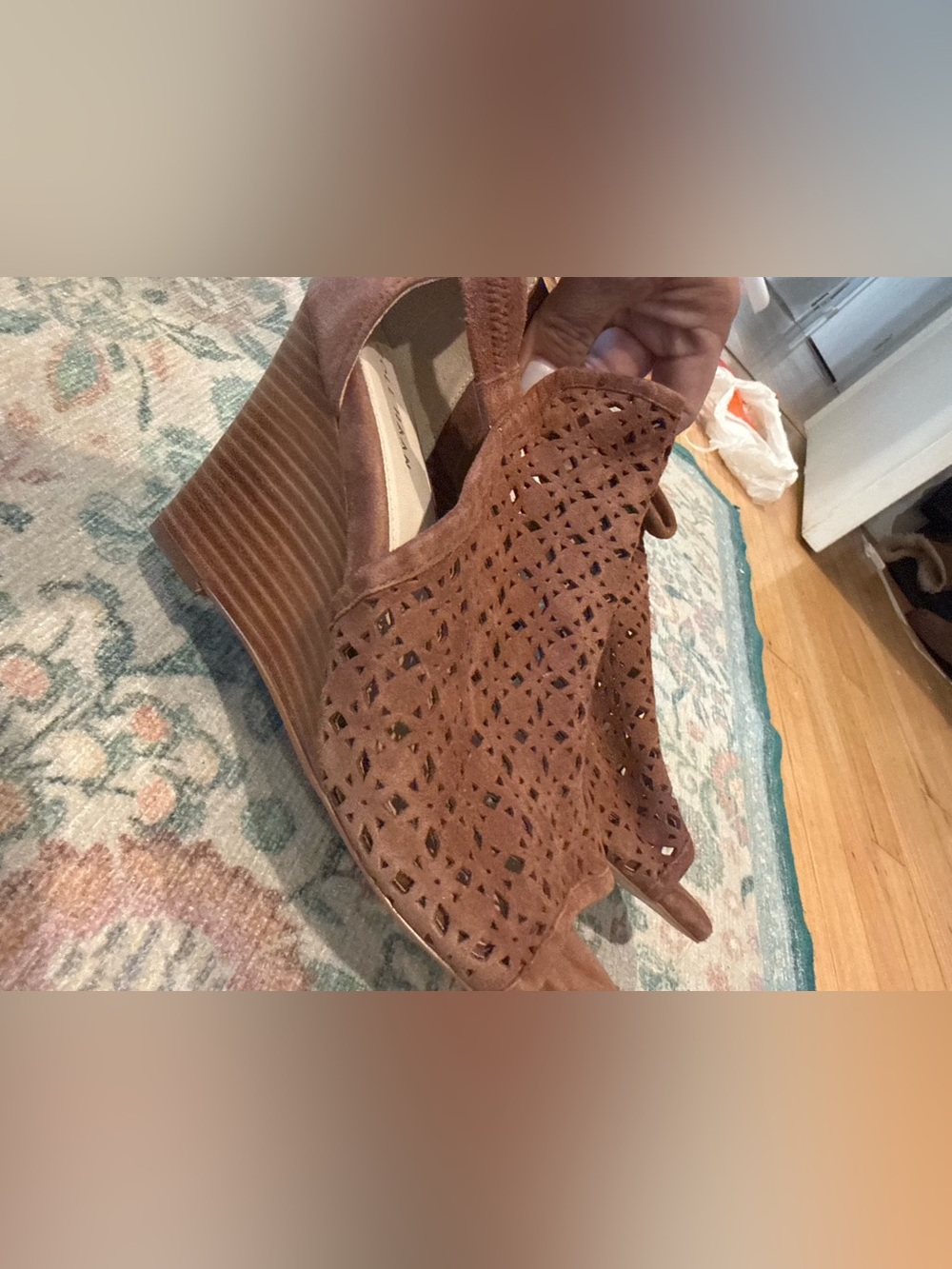 Cole Haan Brown Laser-Cut Suede Wedge Sandals
